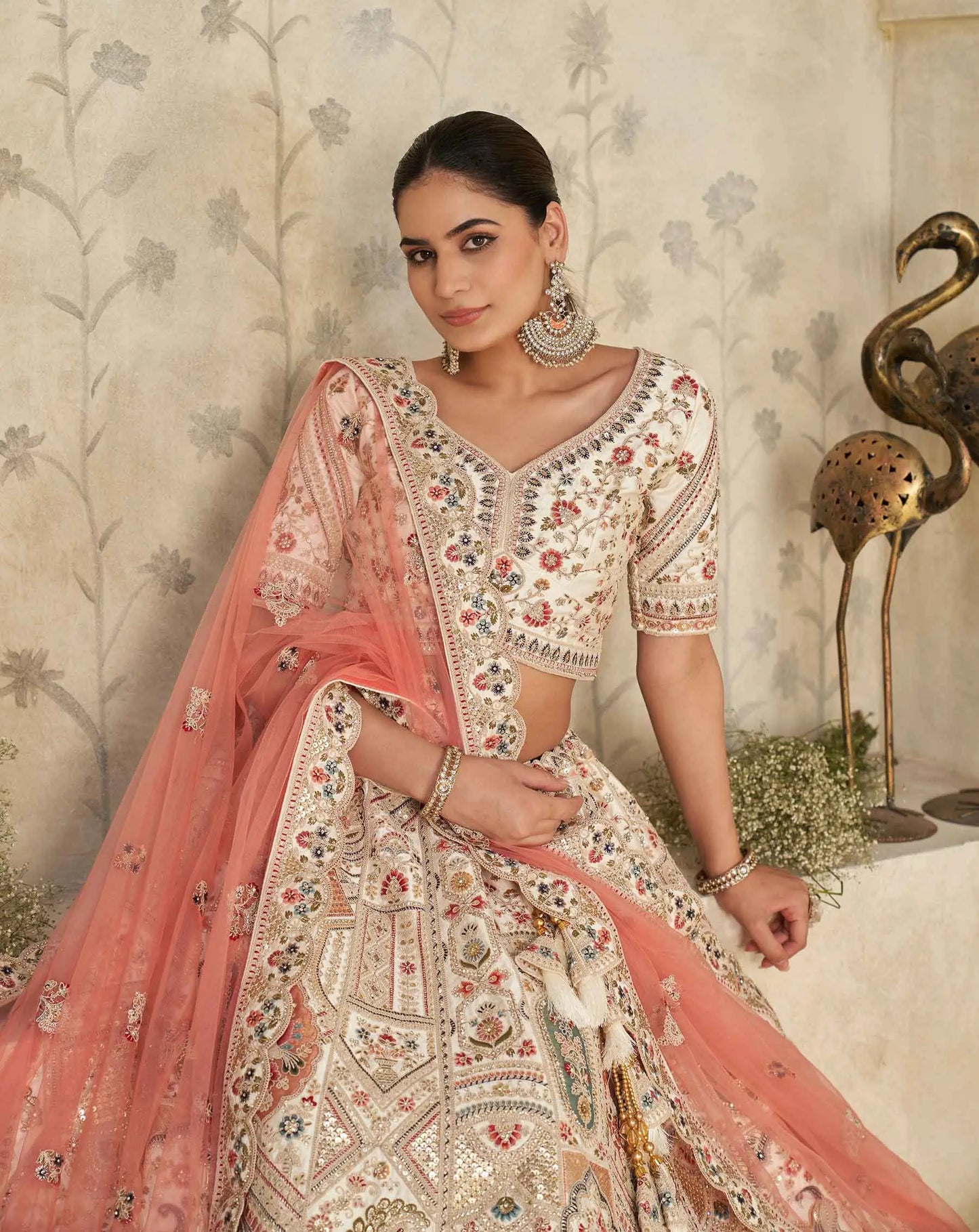 Cream Lehenga With Intricate Royal Embroidery Motifs