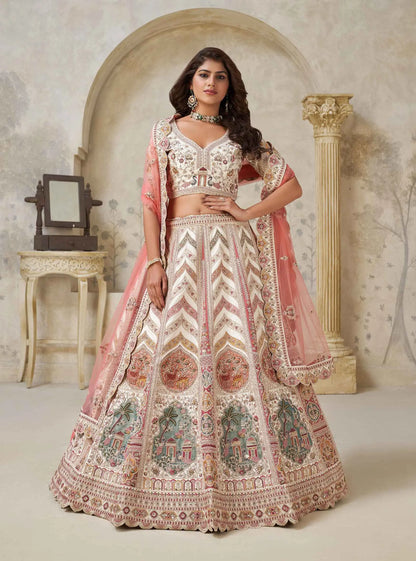 Designer Lehenga with Paisley Motifs & White Dori Work