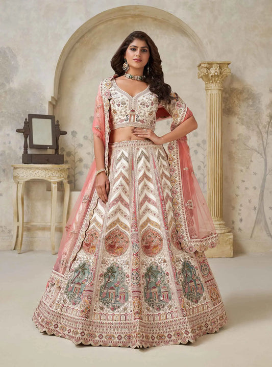 Designer Lehenga with Paisley Motifs & White Dori Work