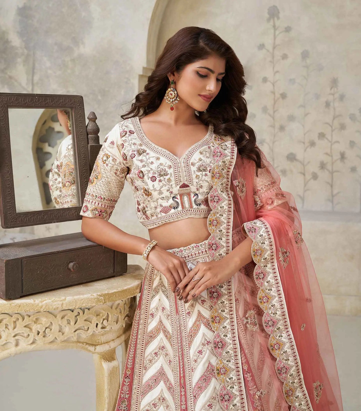 Designer Lehenga with Paisley Motifs & White Dori Work