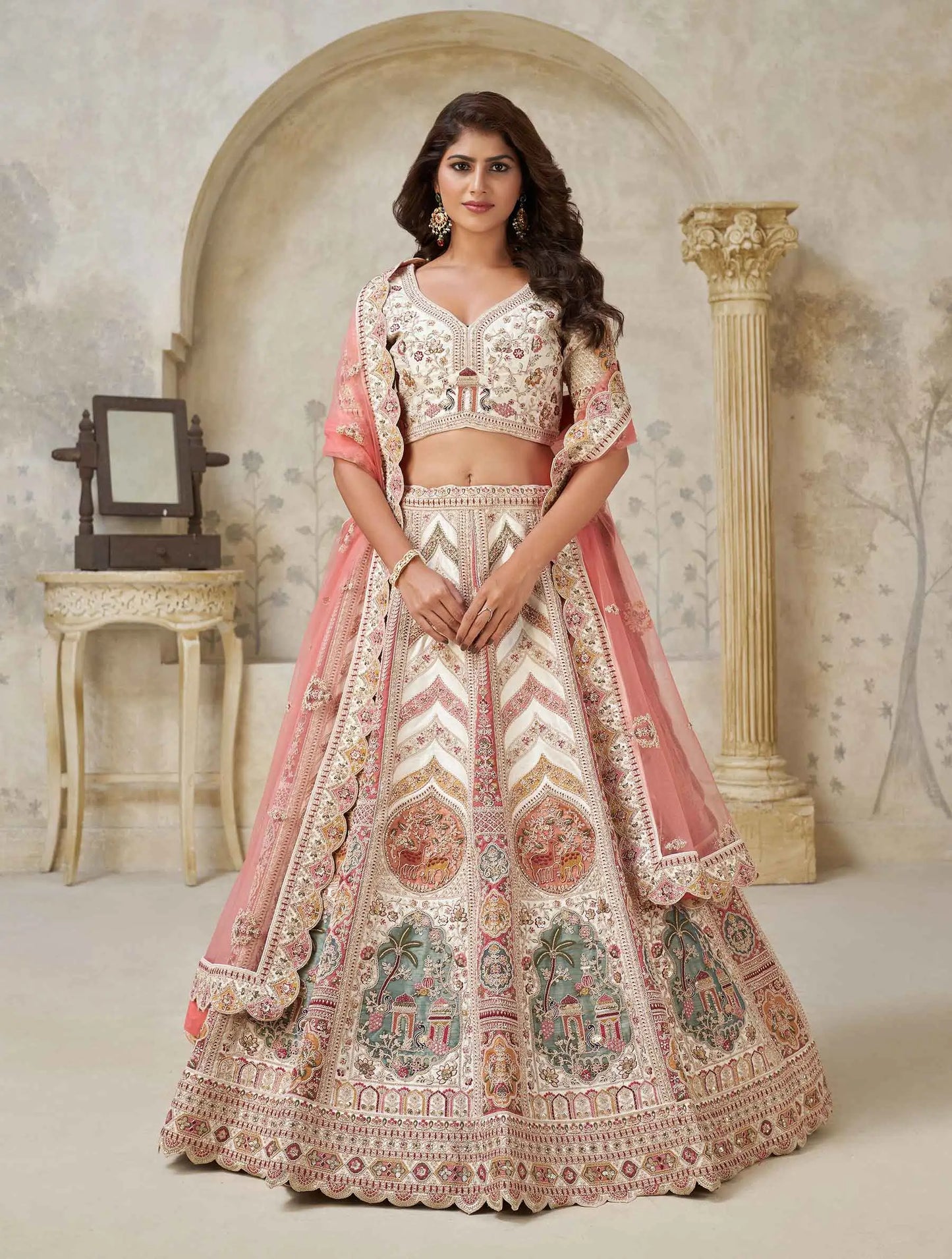 Designer Lehenga with Paisley Motifs & White Dori Work