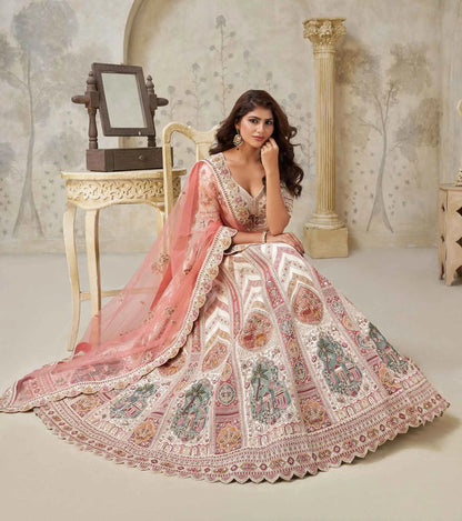 Designer Lehenga with Paisley Motifs & White Dori Work