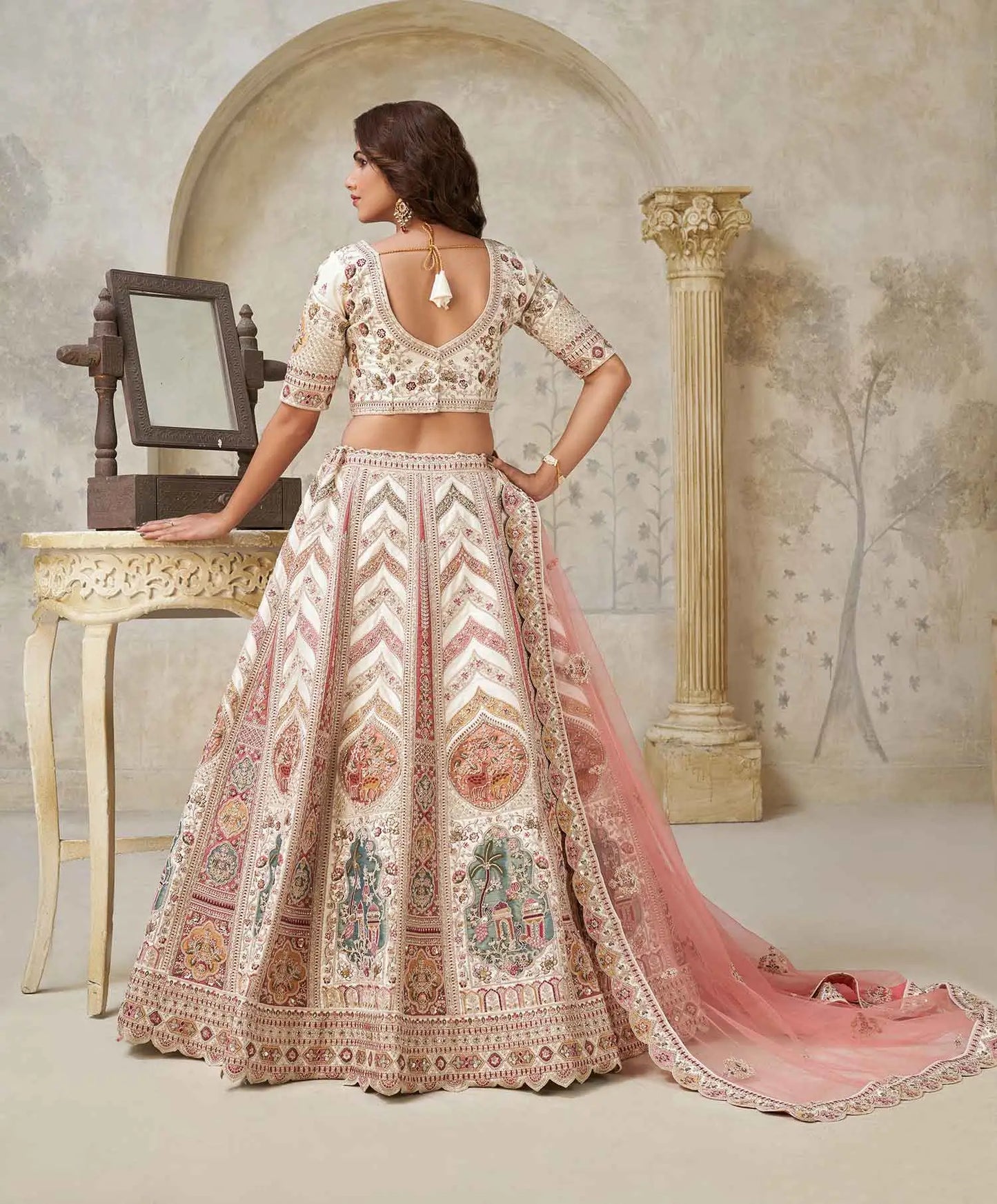 Designer Lehenga with Paisley Motifs & White Dori Work