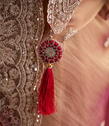 Peachy Orange Shiny georgette Heavy Embroidery Saree