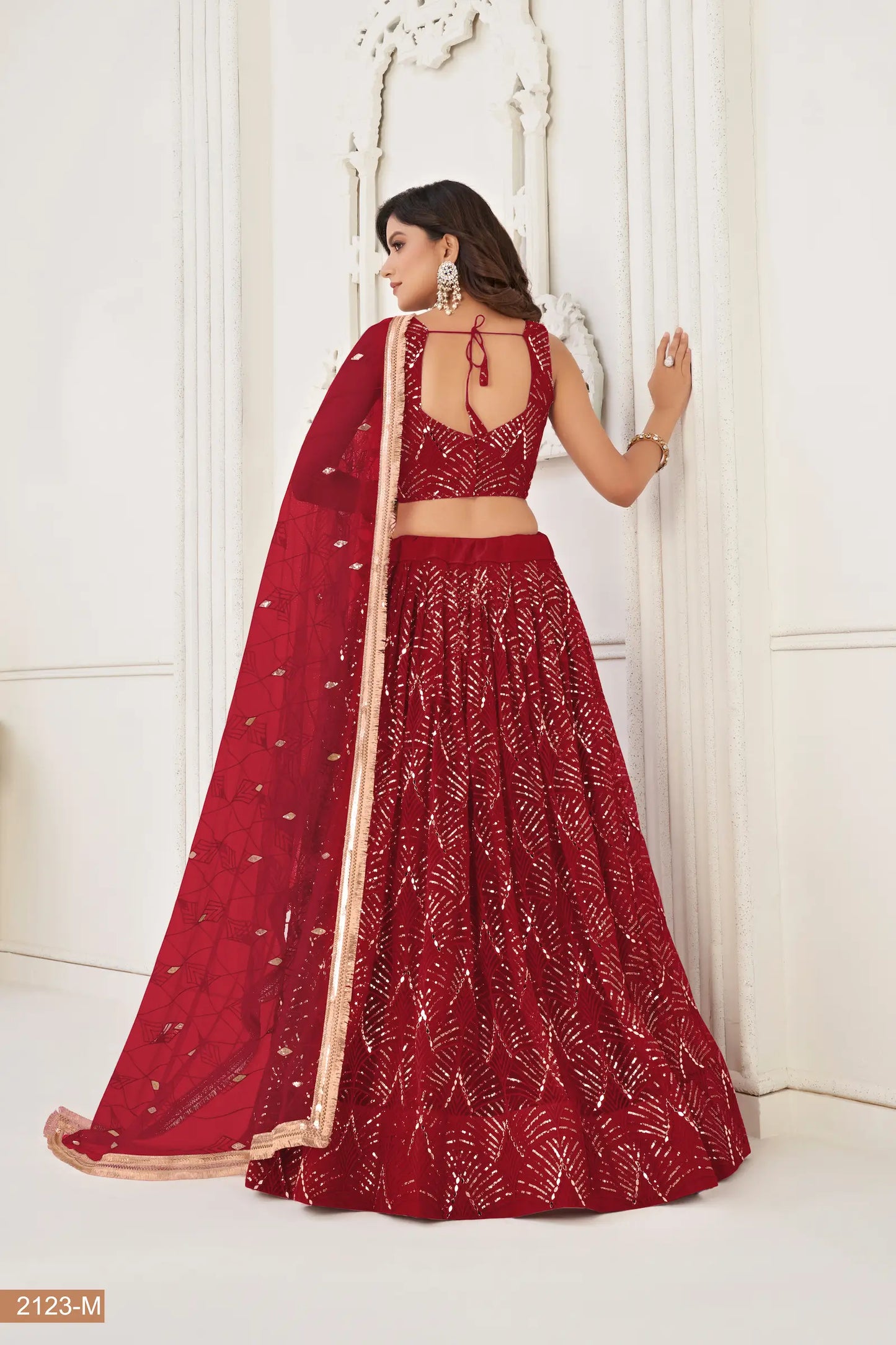 Maroon Net Lehenga Choli With Thread Work, Mirror Work & Sequence Embroidery Work