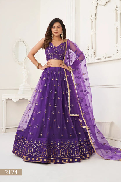 Purple Net Lehenga Choli With Thread Work & Sequence Work