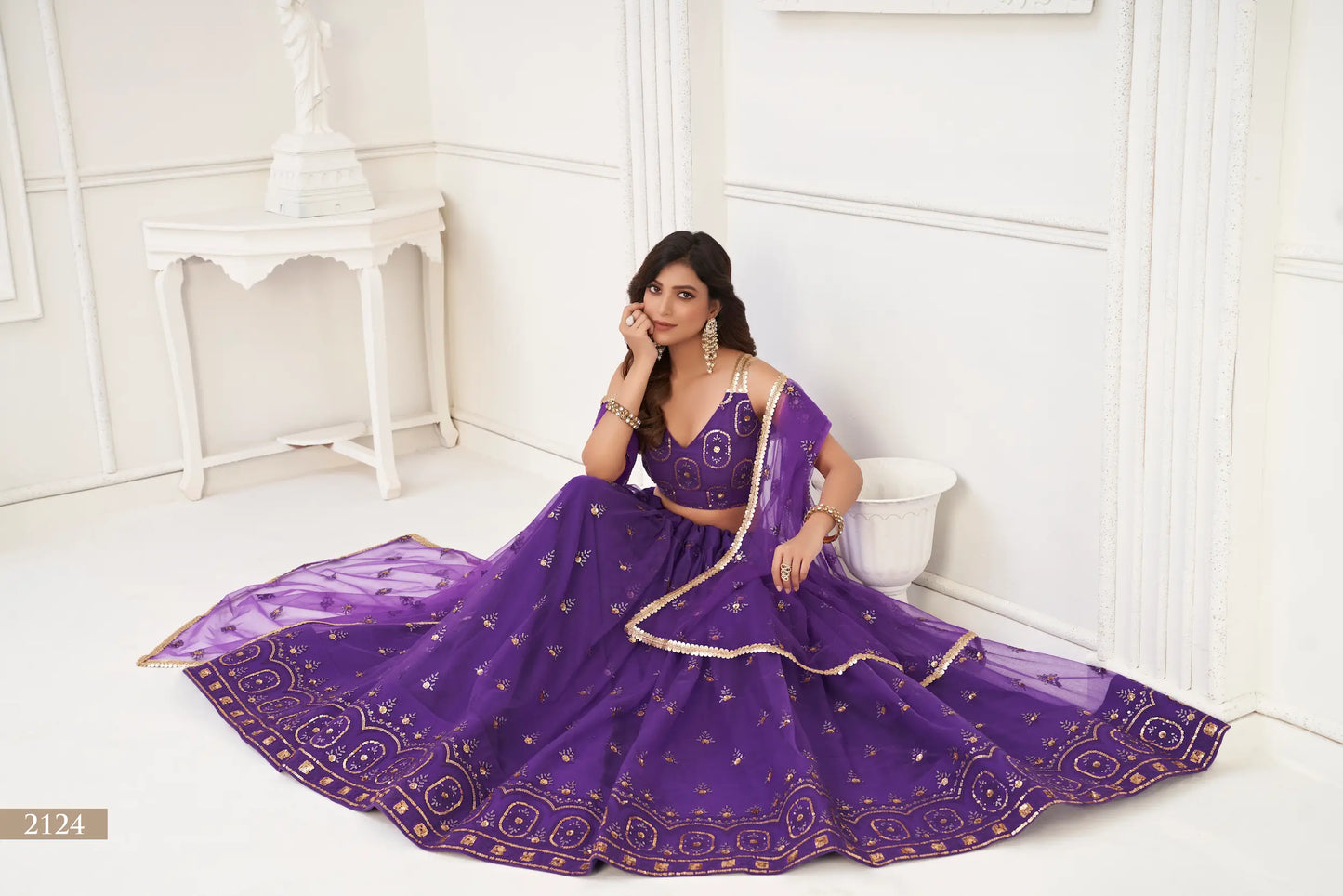 Purple Net Lehenga Choli With Thread Work & Sequence Work