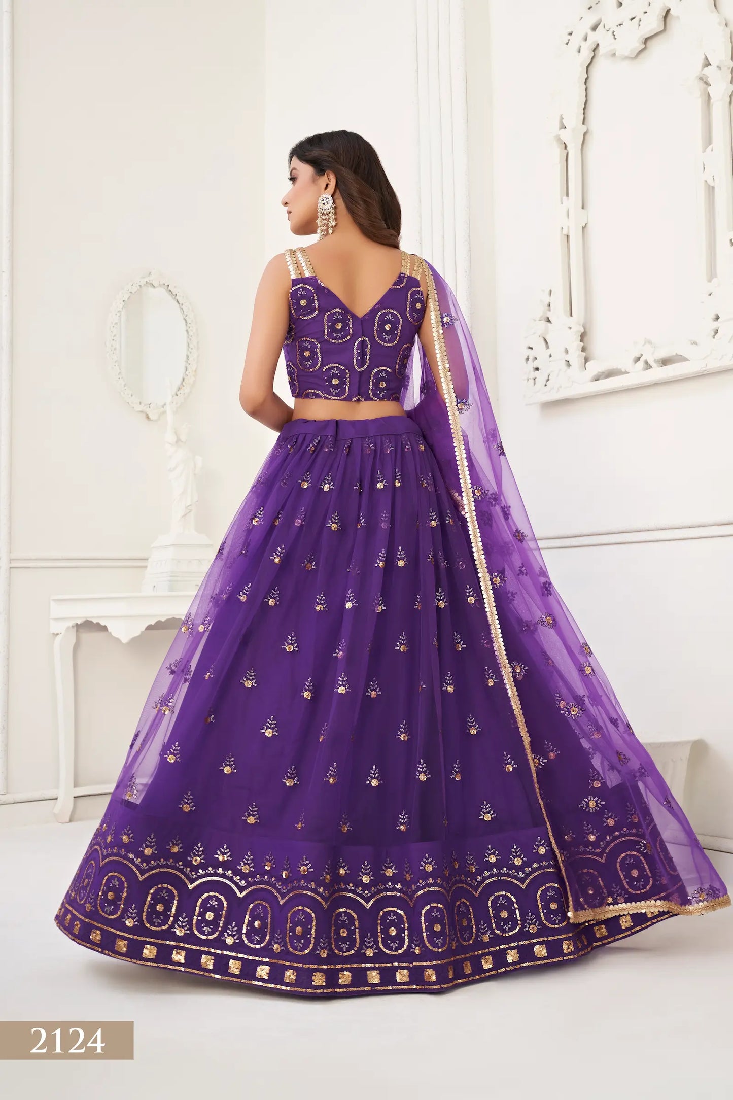 Purple Net Lehenga Choli With Thread Work & Sequence Work