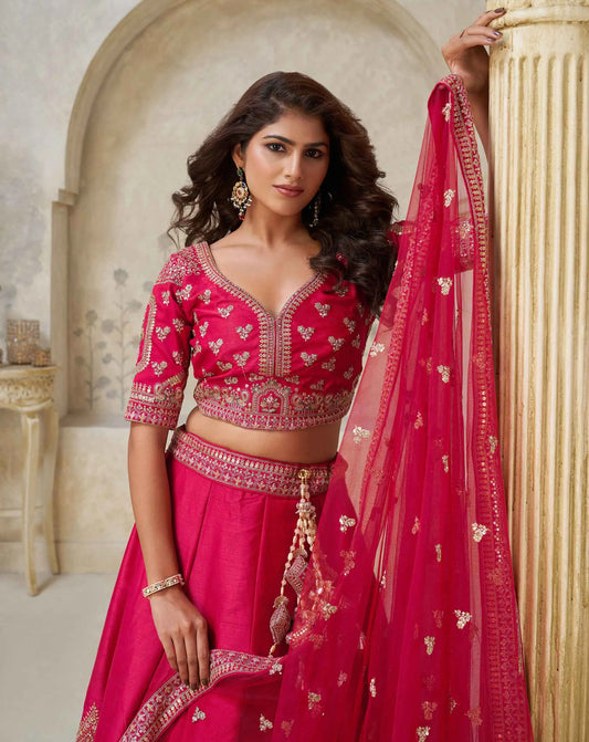 Pink Wedding Lehenga With Leaf Motifs