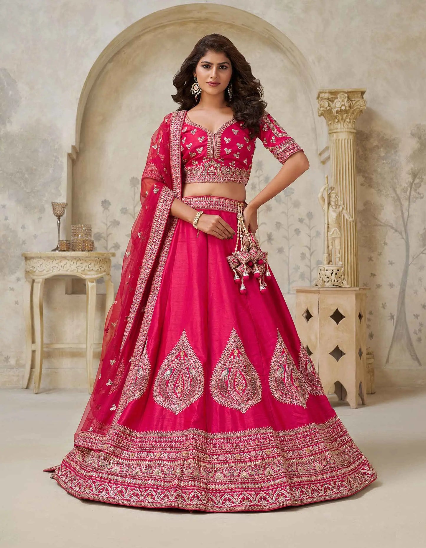 Pink Wedding Lehenga With Leaf Motifs