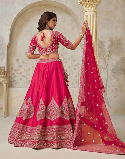 Pink Wedding Lehenga With Leaf Motifs