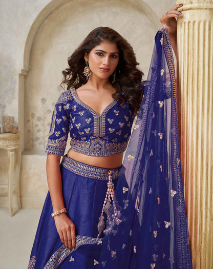 Royal Blue Bridal Lehenga With Zari Work