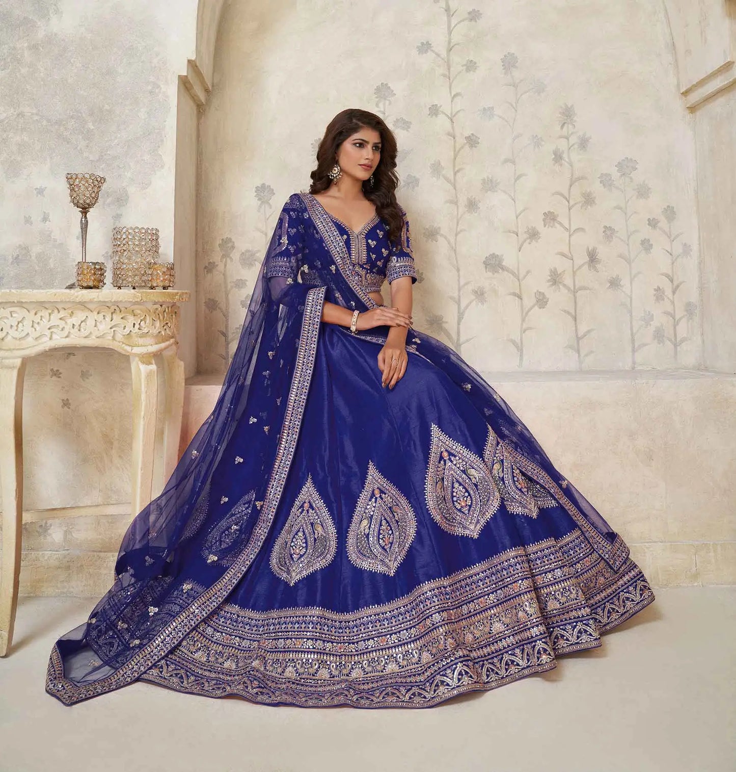 Royal Blue Bridal Lehenga With Zari Work