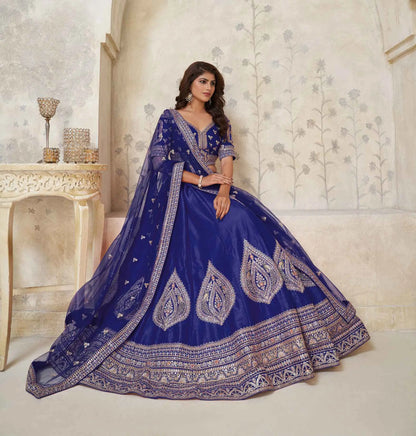 Royal Blue Bridal Lehenga With Zari Work