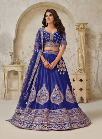 Royal Blue Bridal Lehenga With Zari Work