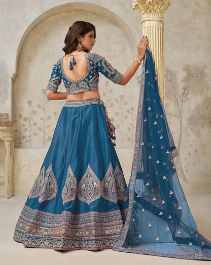 Teal Blue Elegant Wedding lehenga With Zari Work