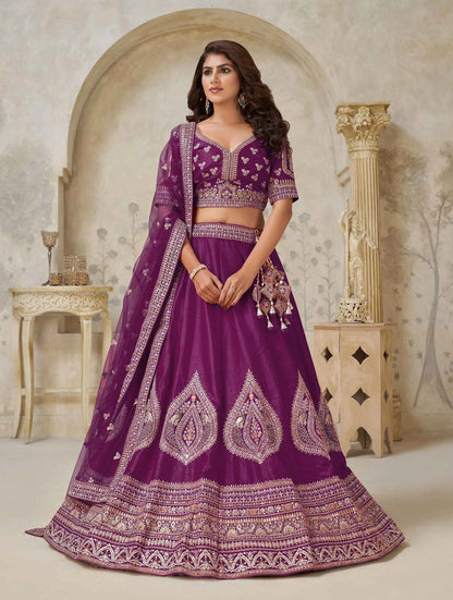 Wine Wedding Lehenga With Leaf Motifs