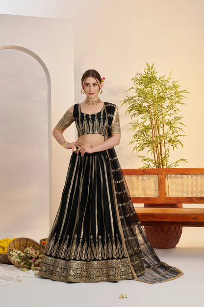 Black Net Lehenga Choli With Embroidery Work