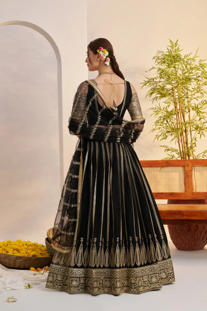 Black Net Lehenga Choli With Embroidery Work