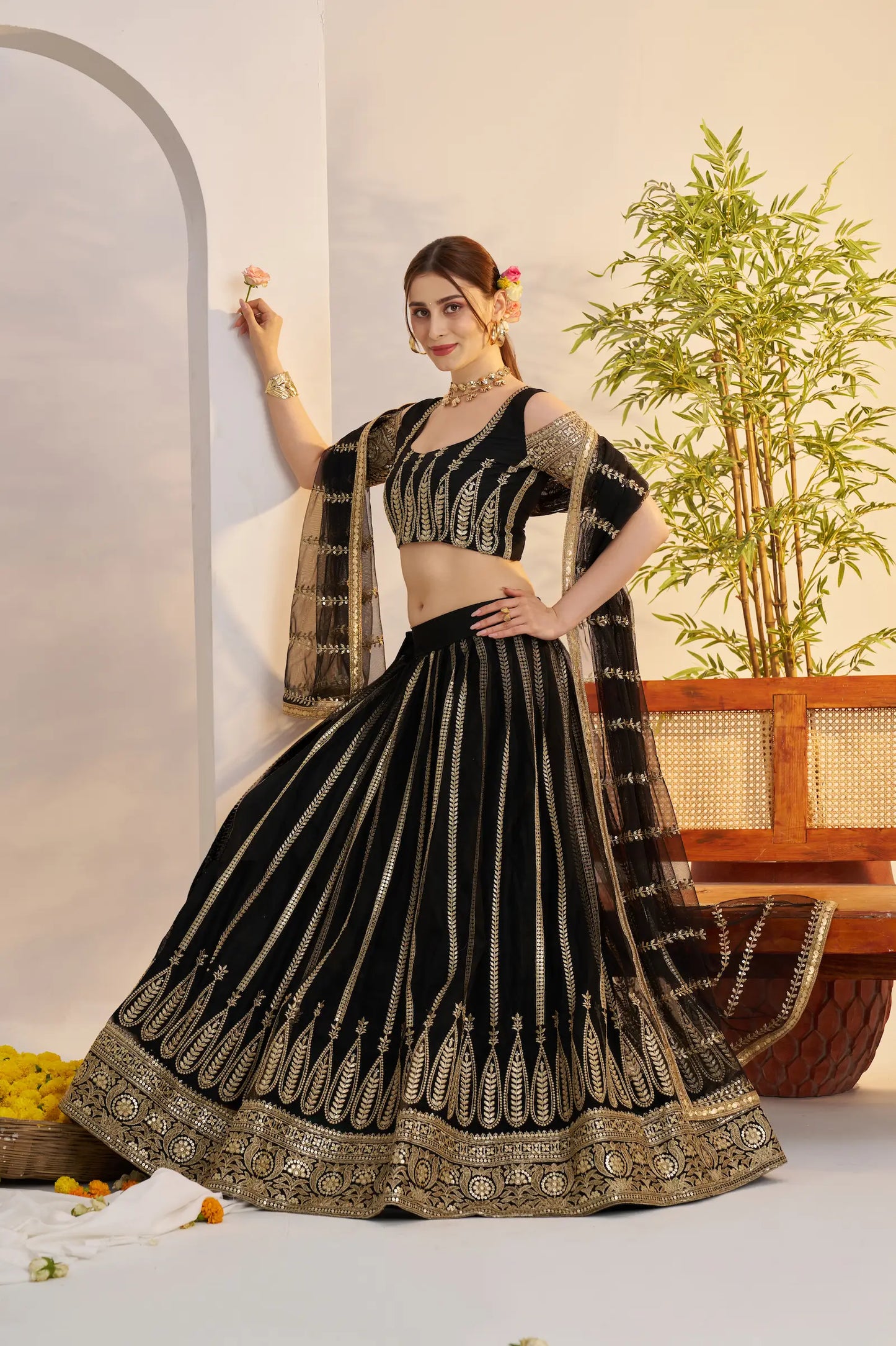 Black Net Lehenga Choli With Embroidery Work
