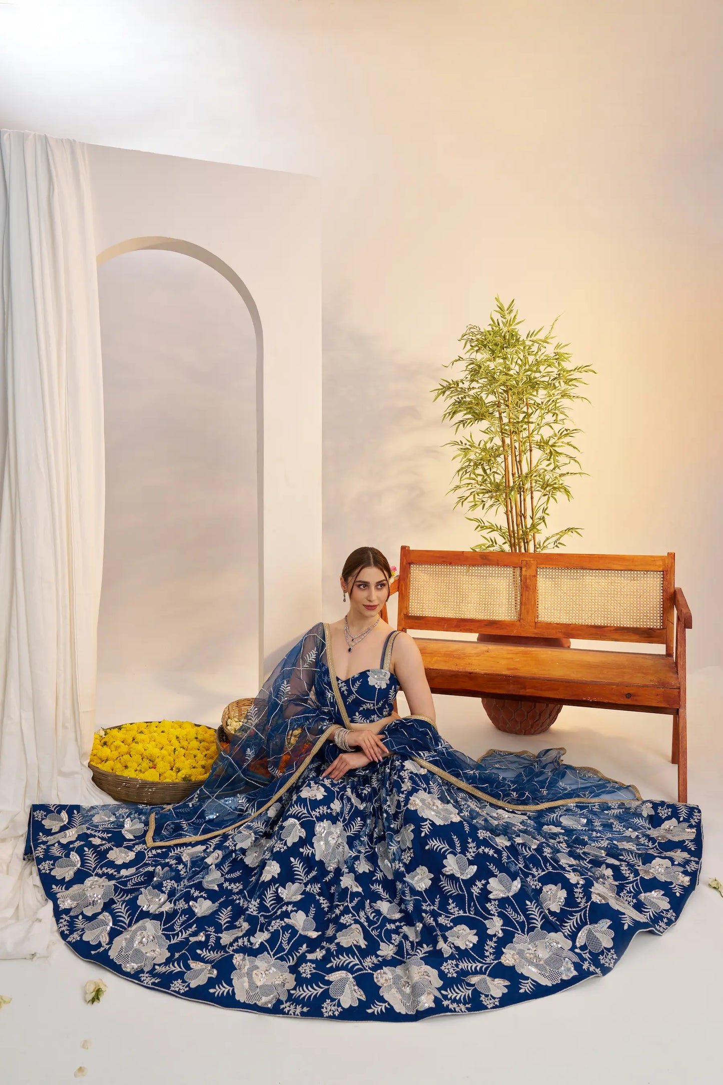 Peacock Blue Net Lehenga Choli With Embroidery Work