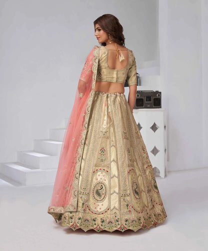 Beige Silk Lehenga With Zari Resham Sequins Work