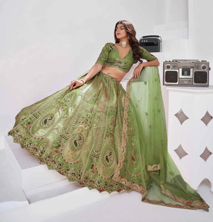 Grace Of Green Silk Lehenga With Embroidery Work