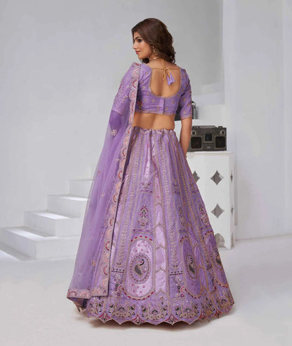 Dusty Lavender Zari Resham Embroidery Silk Lehenga
