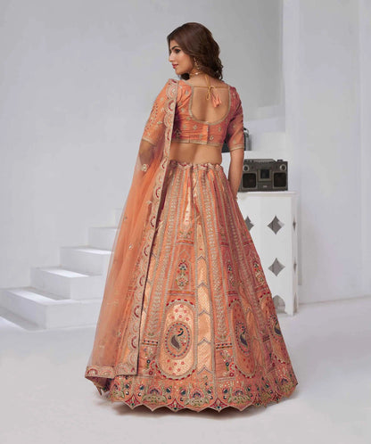 Designer Rust Silk Lehenga With Zari Sequins Detailing