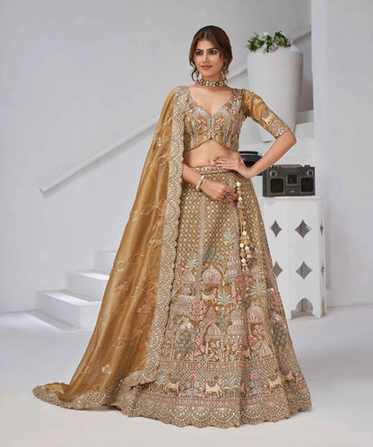 Traditional Bridal Lehenga With Temple & Cow Motifs