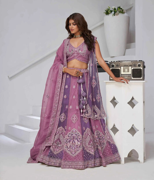 Mauve Purple Lehenga Zari-Resham Work With 2 Dupatta