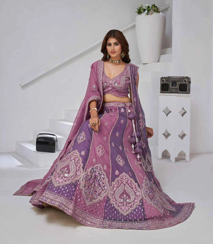 Mauve Purple Lehenga Zari-Resham Work With 2 Dupatta