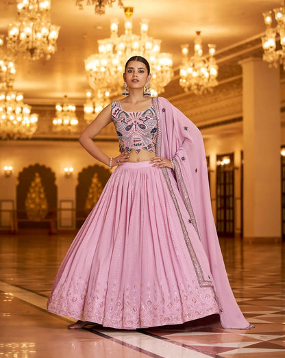 Dusty Pink Georgette Thread with Sequence Embroidery Work Lehenga Choli