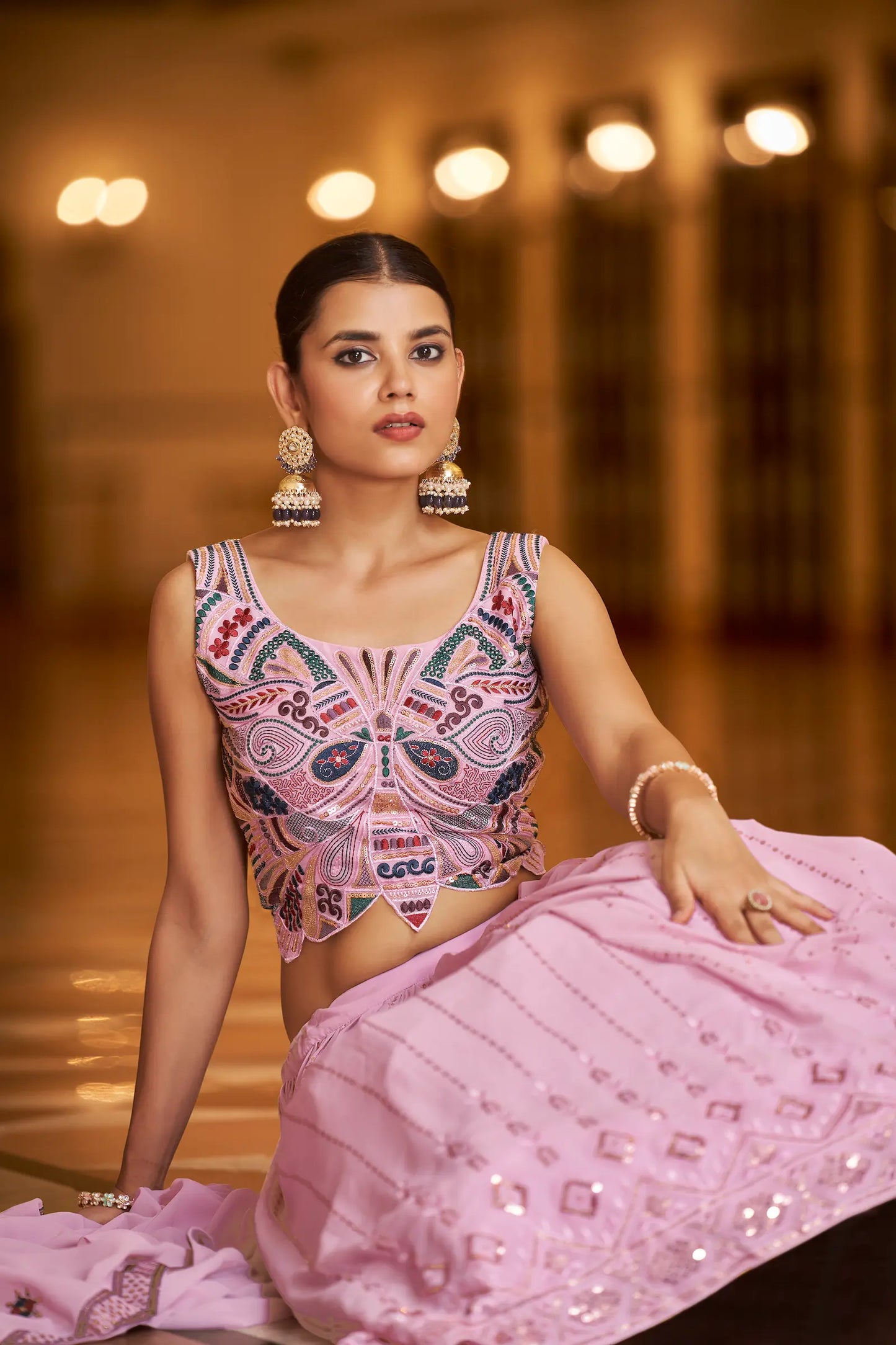 Dusty Pink Georgette Thread with Sequence Embroidery Work Lehenga Choli