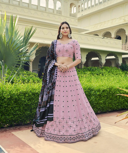 Dusty Pink Georgette Lehenga Choli With Thread with Sequence Embroidery Work