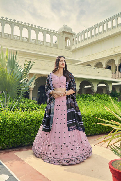 Dusty Pink Georgette Lehenga Choli With Thread with Sequence Embroidery Work