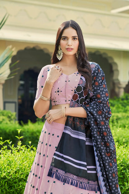 Dusty Pink Georgette Lehenga Choli With Thread with Sequence Embroidery Work