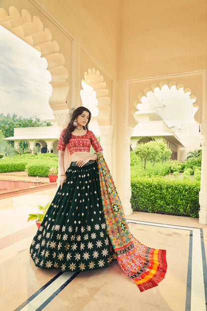 Green Georgette Lehenga Choli With Thread with Sequence Embroidery Work
