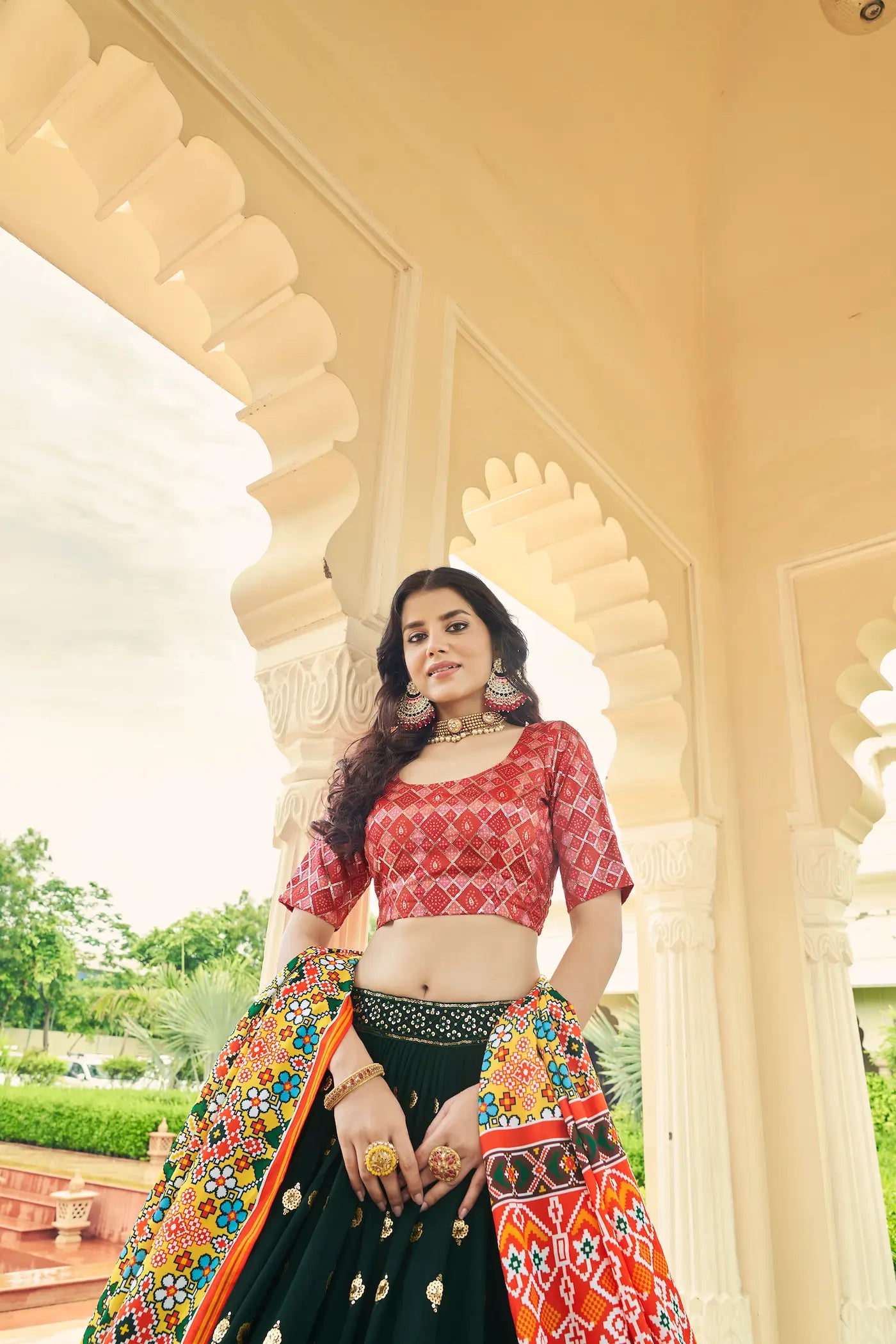 Green Georgette Lehenga Choli With Thread with Sequence Embroidery Work