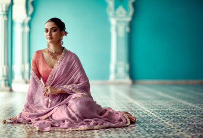 Lavender Organza Embroidery Work Party wear Saree