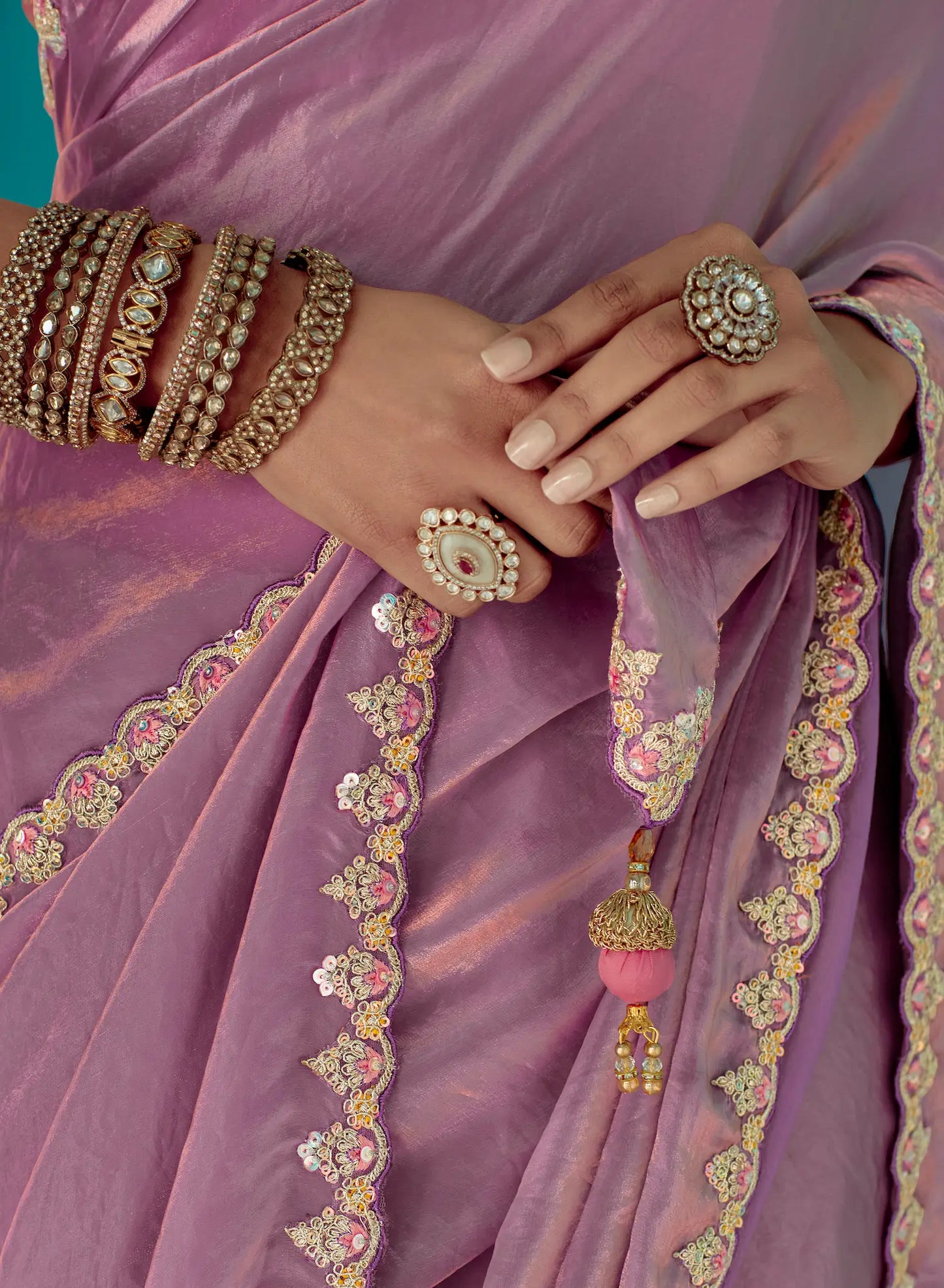 Lavender Organza Embroidery Work Party wear Saree