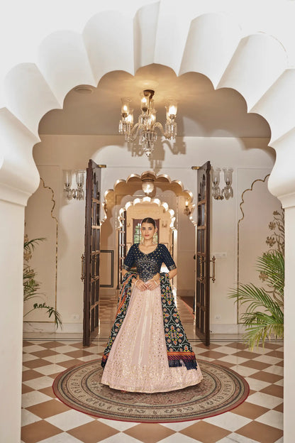 Light Pink-Navy Georgette Thread with Sequence Embroidery Work Lehenga Choli