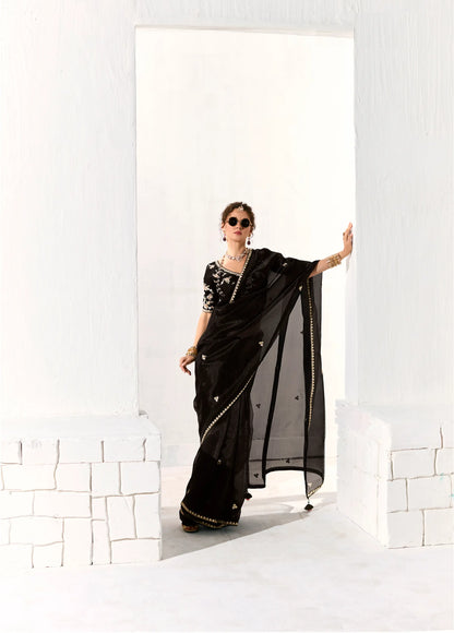 Black Organza Saree Blouse With Heavy Embroidery work
