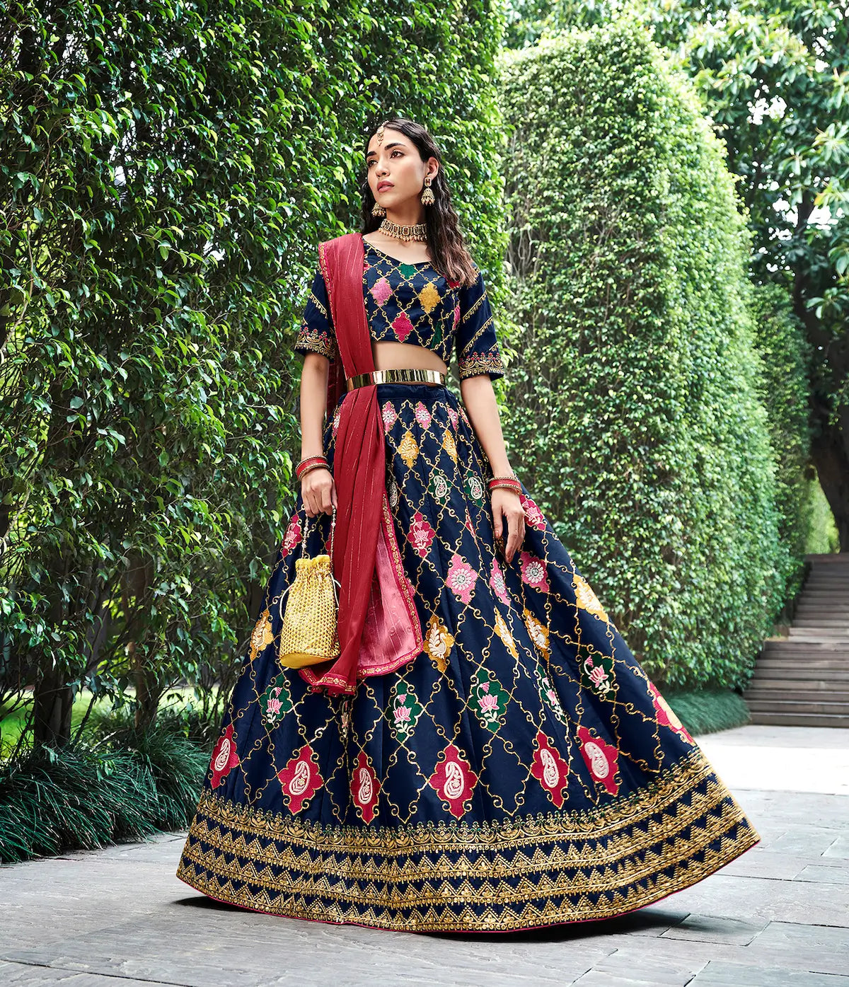 Navy Blue Silk Thread with Sequence Embroidery Work Lehenga Choli