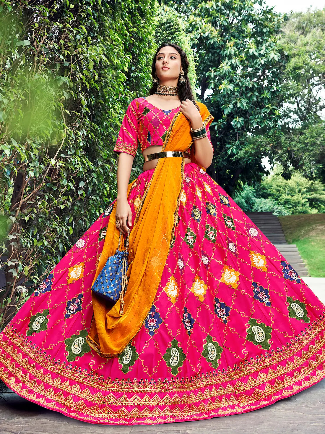 Deep Pink Silk Thread with Sequence Embroidery Work Lehenga Choli
