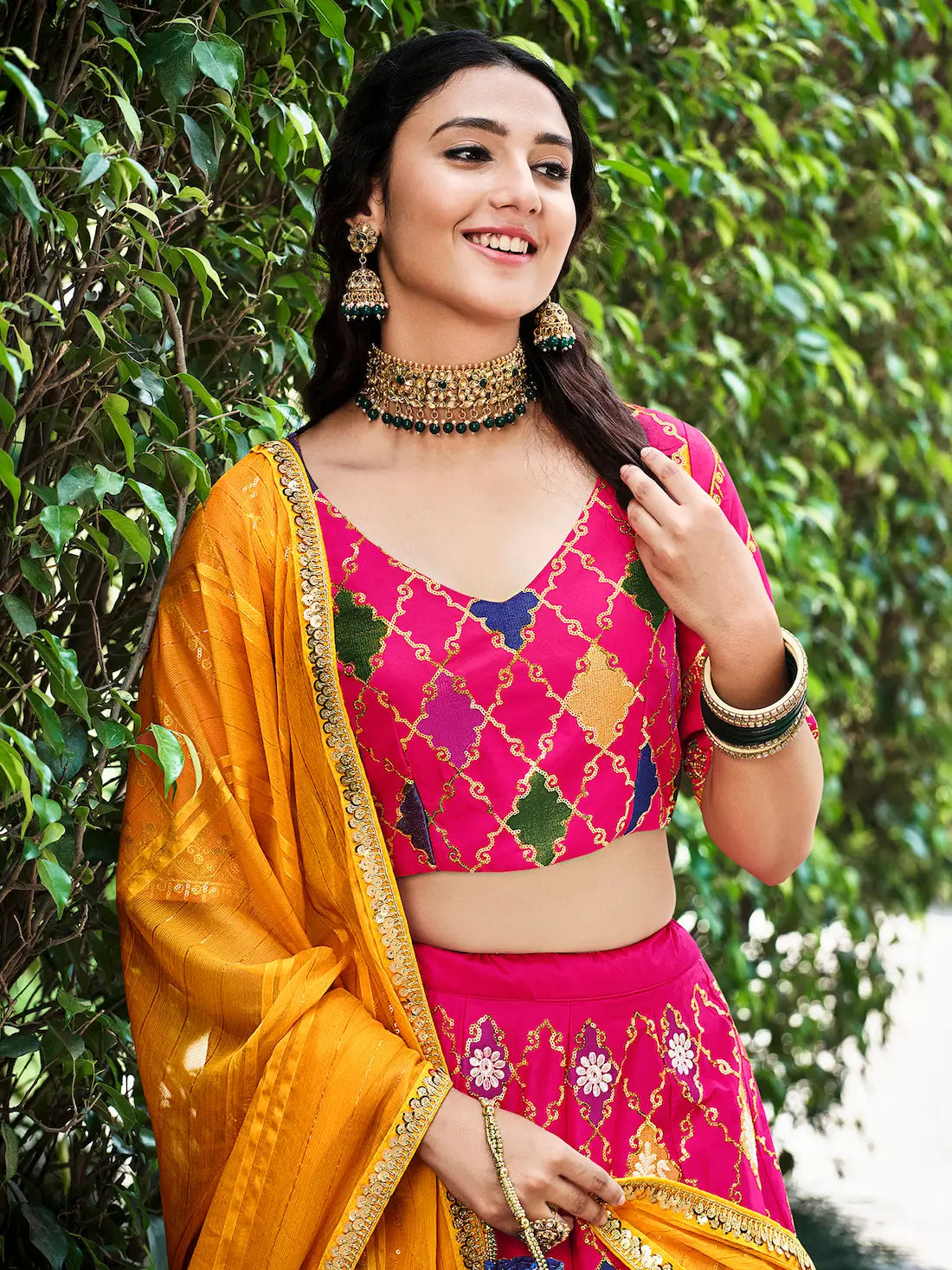 Deep Pink Silk Thread with Sequence Embroidery Work Lehenga Choli