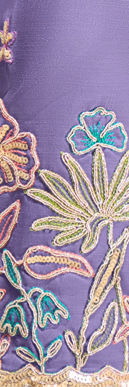 Lavender-Magenta Pink Organza Embroidery Saree