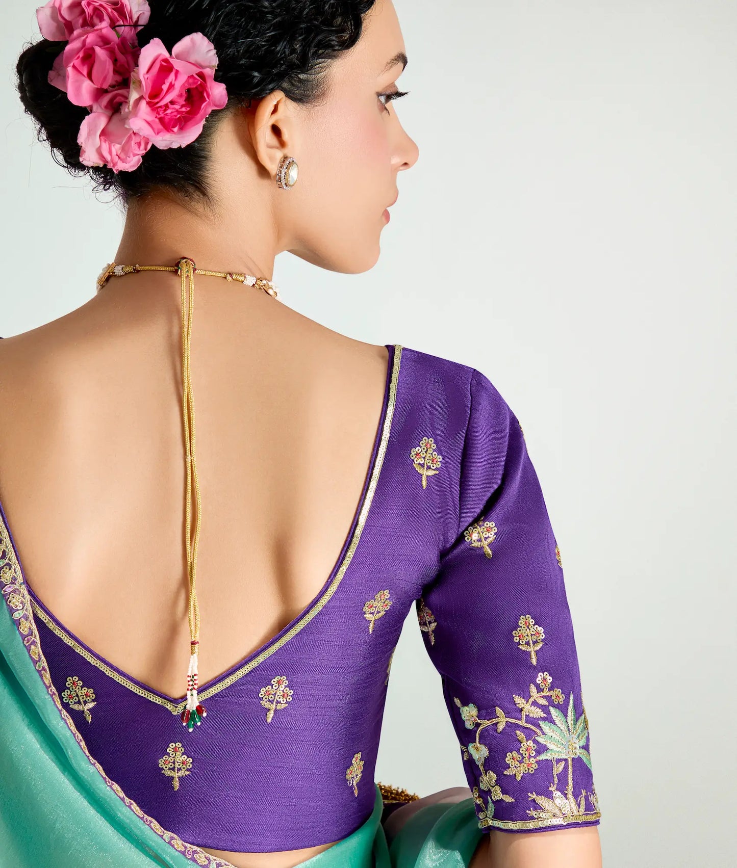 Purple-Multicolor Organza Embroidery Saree