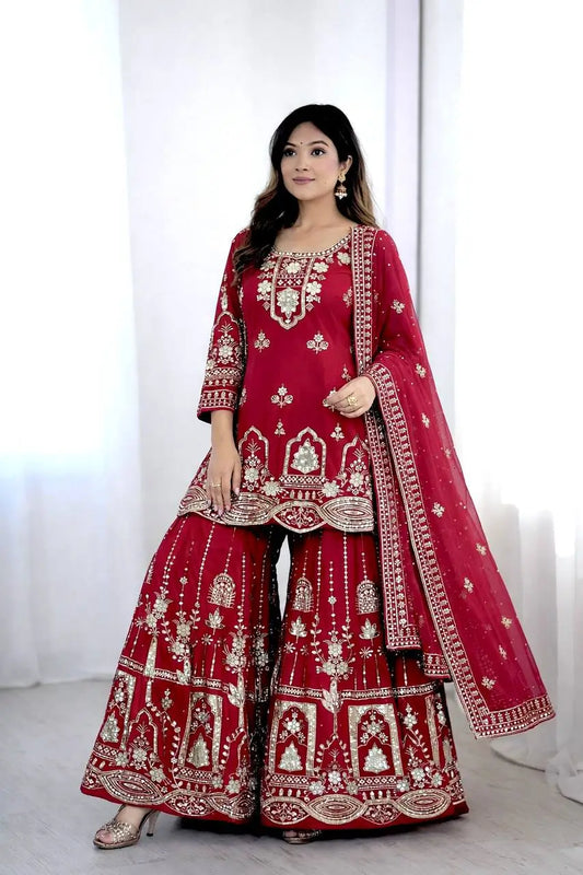 Rani Pink Georgette Embroidery Salwar Suit