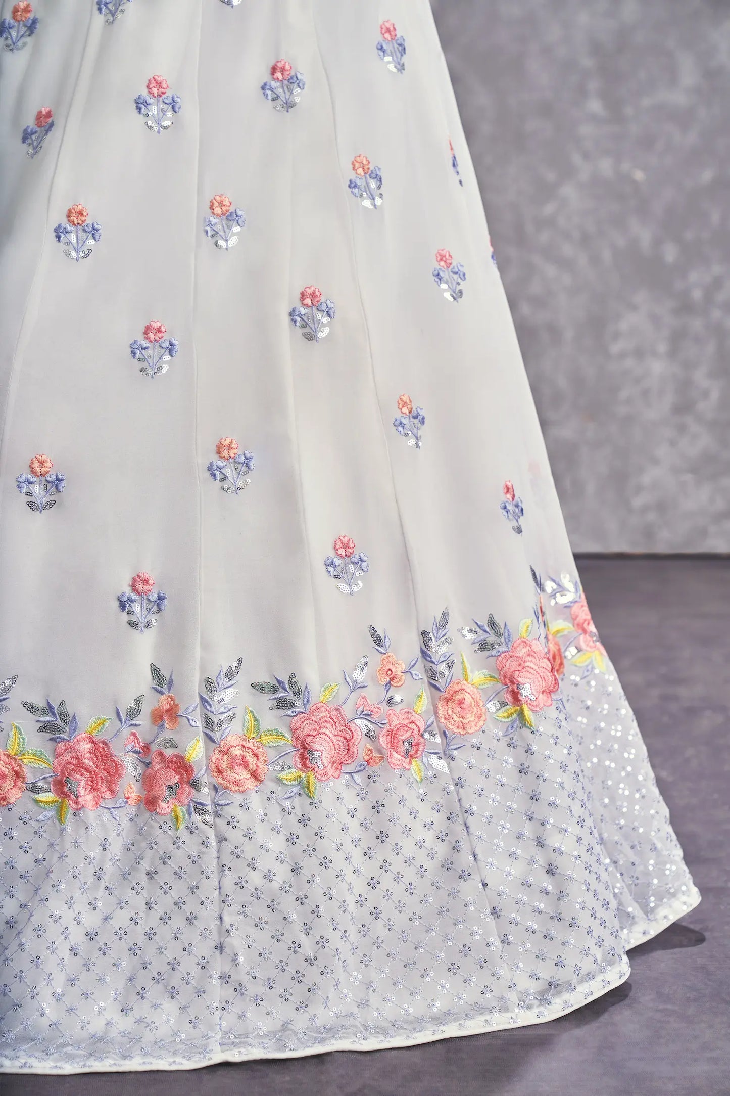 Snow White Georgette Thread with Sequence Embroidery Work Lehenga Choli